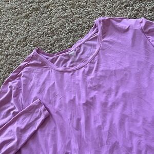 Vively Purple Long Sleeve Activewear Top Plus Size 2X Curved Hem Crew Neck